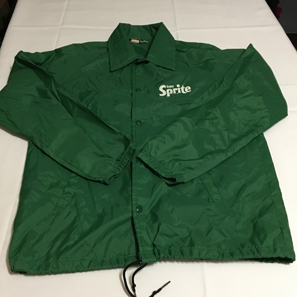 Vintage Chalk Line Sprite Soda Drink Jacket Mens Medium Green Snap Front